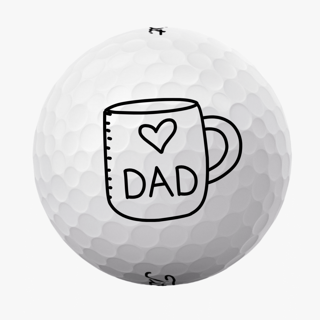 Golfbolde med "LOVE DAD" på kaffekop